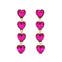 4-TIER CRYSTAL RHINESTONE HEART SHAPED EARRINGS